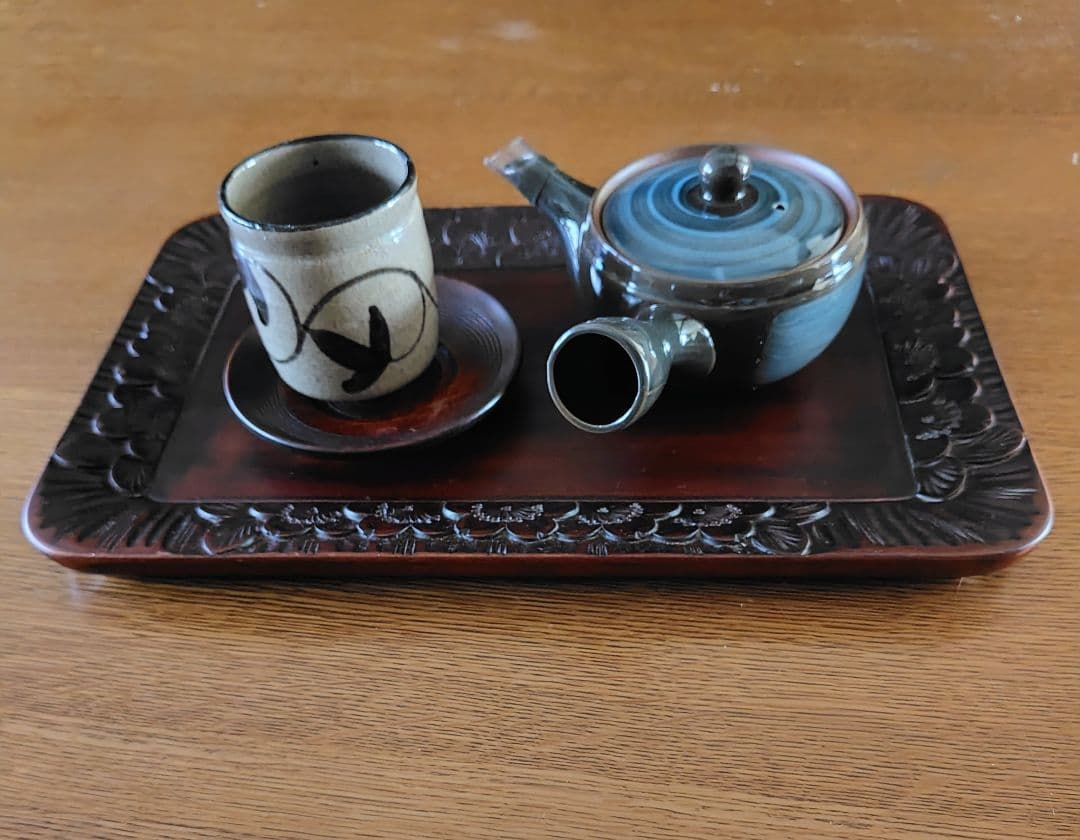 軽井沢彫 木製桜彫刻トレイ 縁彫