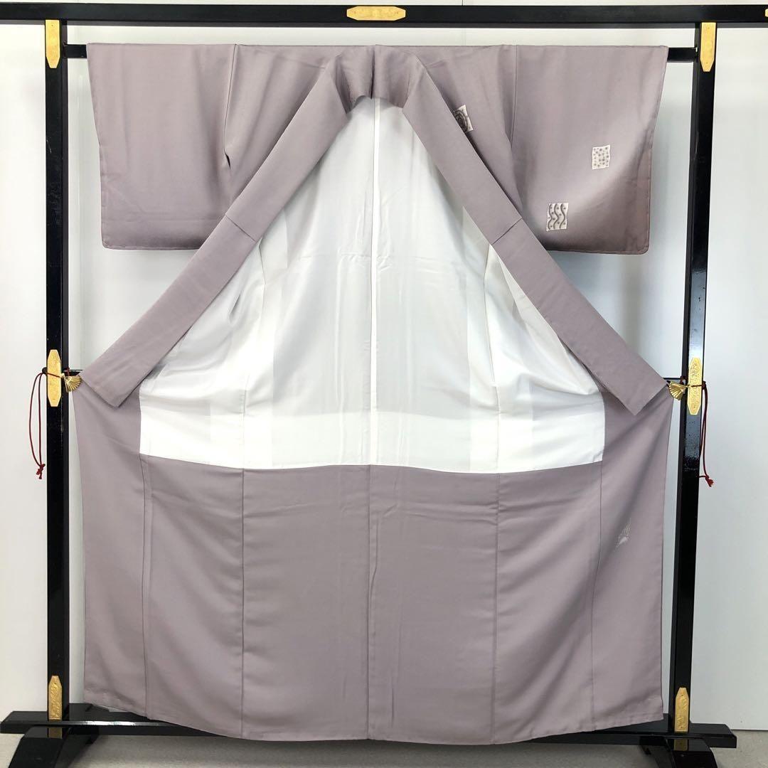 付下げ 小広富之 抽象模様 暈し 紫鼠色 しつけ糸 ガード加工 K-4484