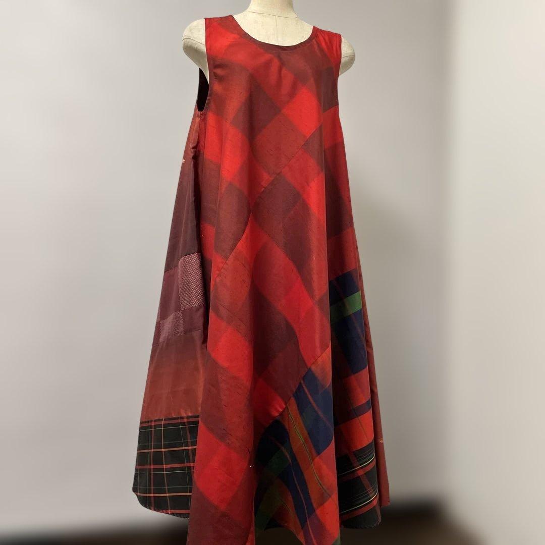 着物ワンピーステントラインマキシ丈《14》紬や大島紬等《7マルキ含む》M〜L