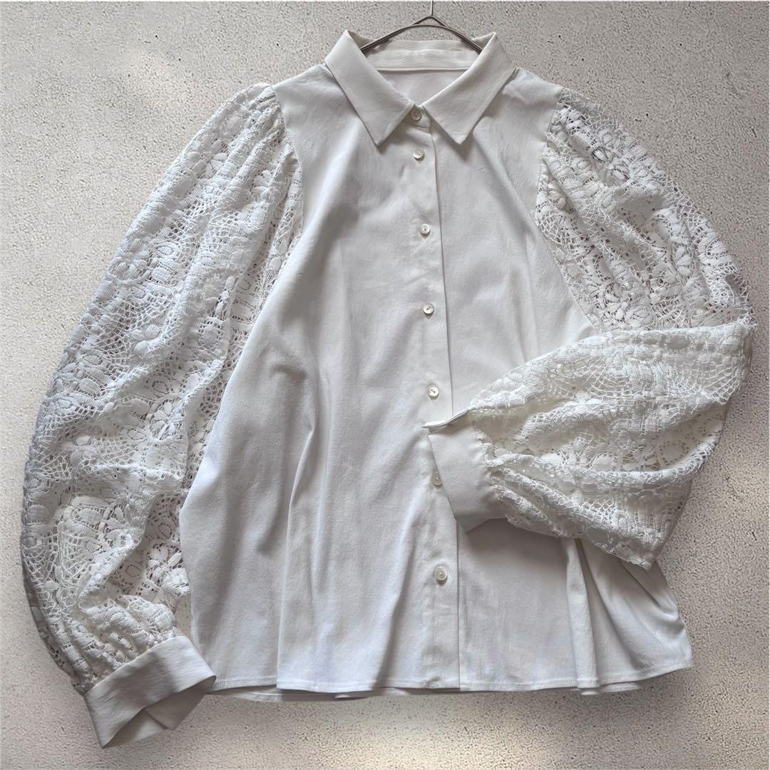 新品 VERMEIL par iena レースコンビ ボリュームスリーブブラウス