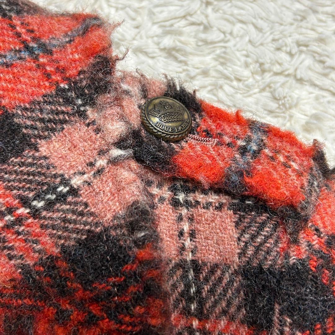 バーバリーブルーレーベル チェック柄 ウール ピーコート 刻印金ボタン