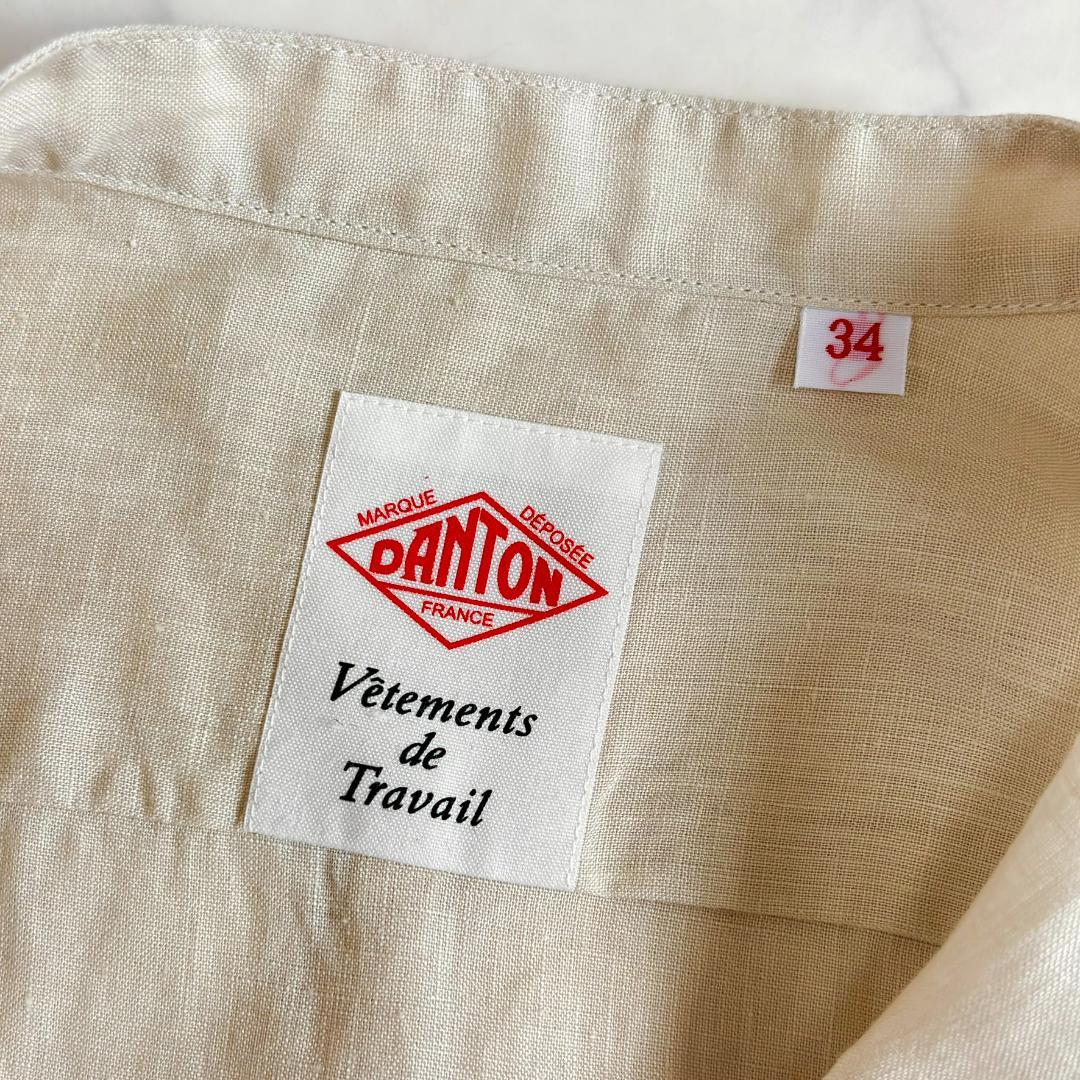 極美品♪ダントン リネンシャツ 長袖 麻100% バンドカラーベージュ fu7