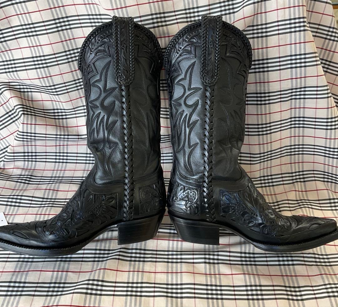ブラック・エンボス　ウエスタンブーツ　　厚底　23.5cm　　　　　　1830