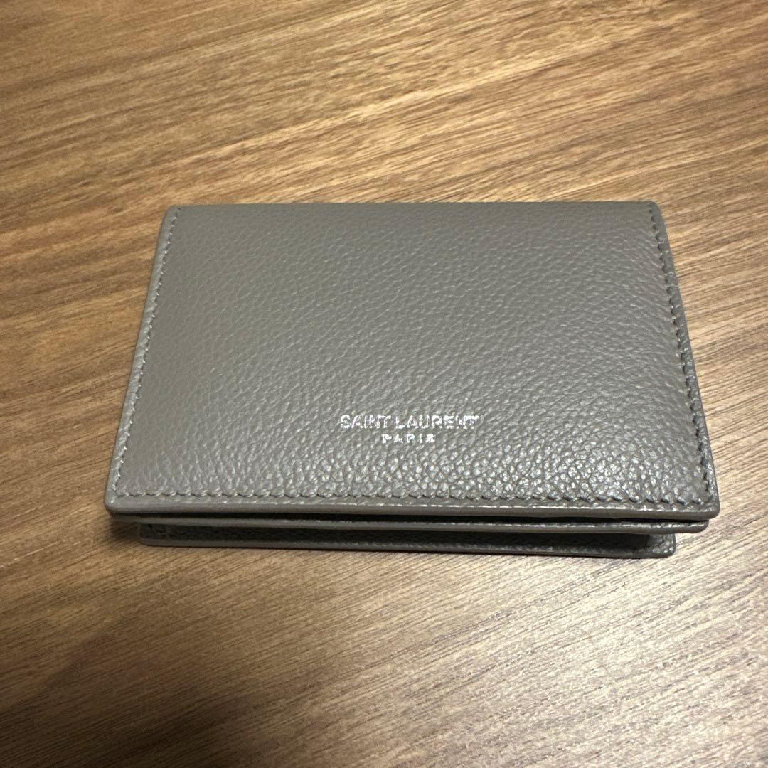 SAINT LAURENT グレー レザー 名刺入れ 専用袋付き サンローラン SAINT LAURENT カードケース 名刺入れ 469338BTY7N-1000