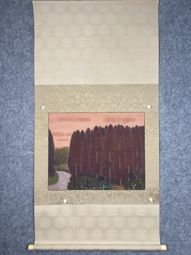 u*b様 遠藤桑珠『夕照』二重箱 共箱 太巻 美品 金落款 日展参与 掛軸241