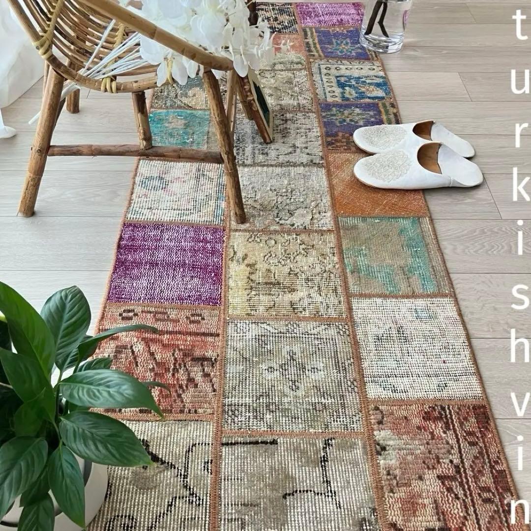 カラフル57×161✳︎パッチワーク ランナー ロング トルコヴィンテージラグ