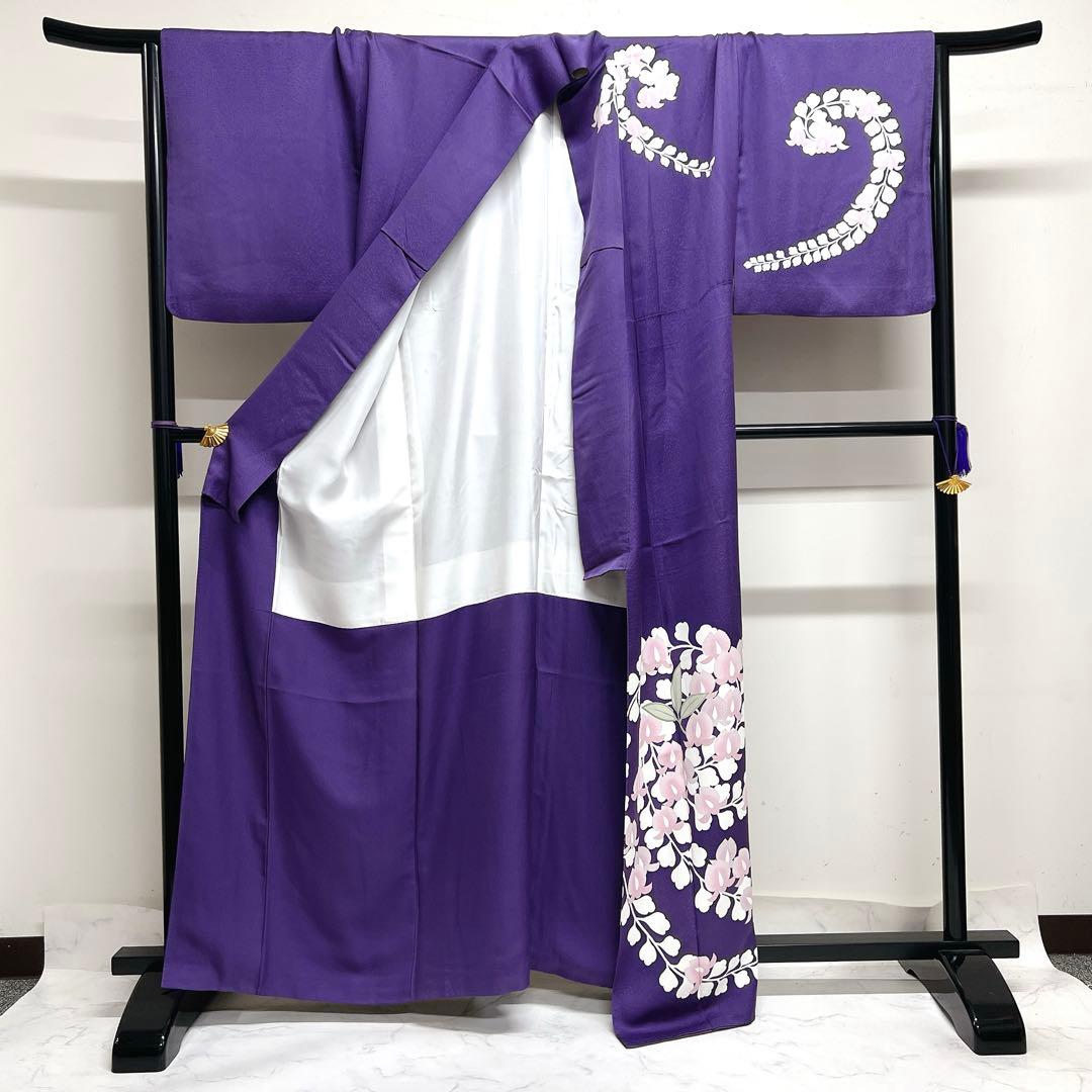 訪問着 藤の花 格子地紋 パープル 着物 025k - メルカリ