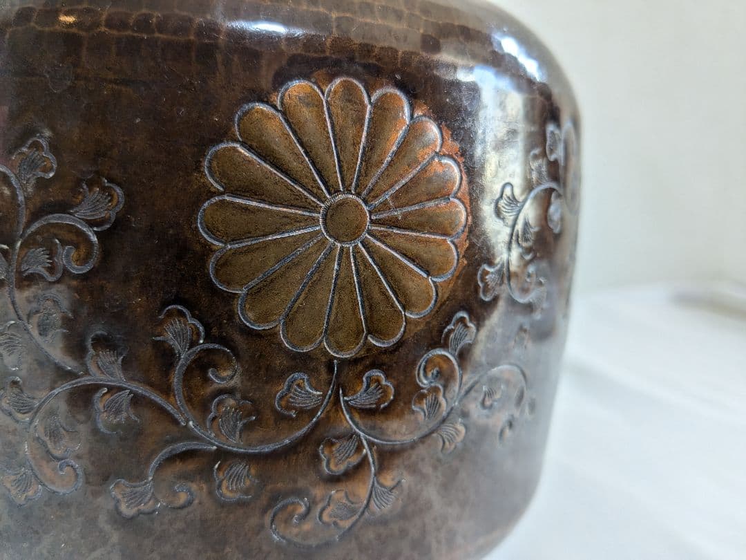 茶道具 銅製 水次 やかん 菊 ヴィンテージ