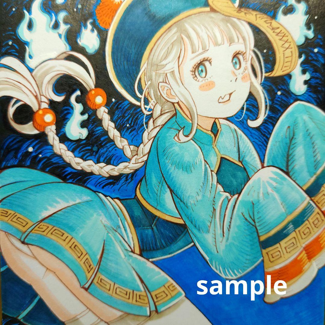 手描きイラスト 060】オリジナル原画色紙 コピック「全然怖くない