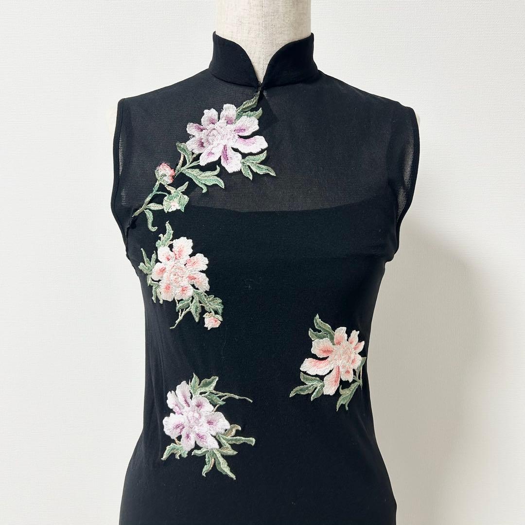 ヴィヴィアンタム チャイナワンピース パワーネット 花柄刺繍