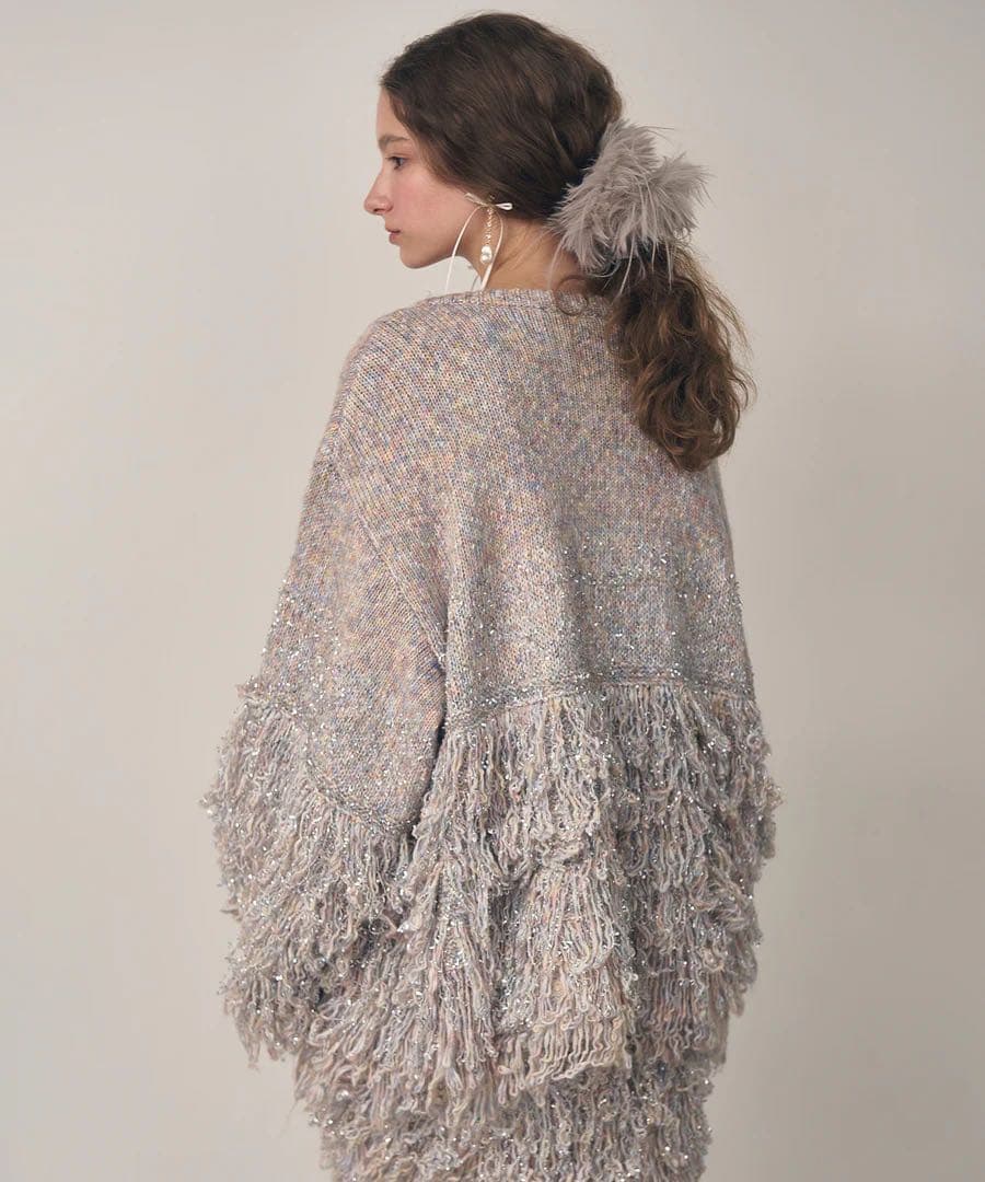 今期完売 ファンシーヤーンループフリンジMIXカーディガン ラベル