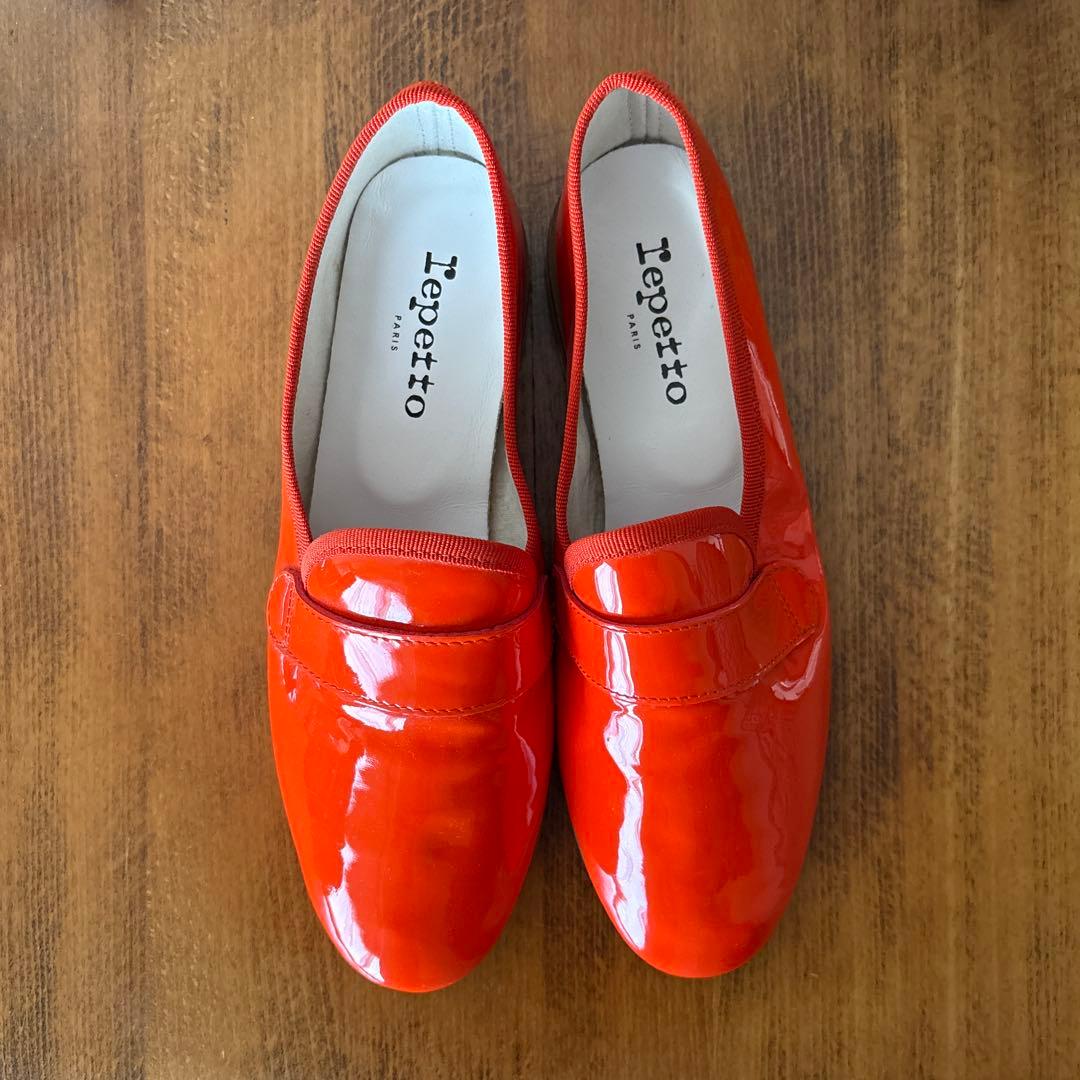 【美品】「repetto」マイケル エナメルシューズ　オレンジ 美品】「repetto」マイケル エナメルシューズ オレンジ