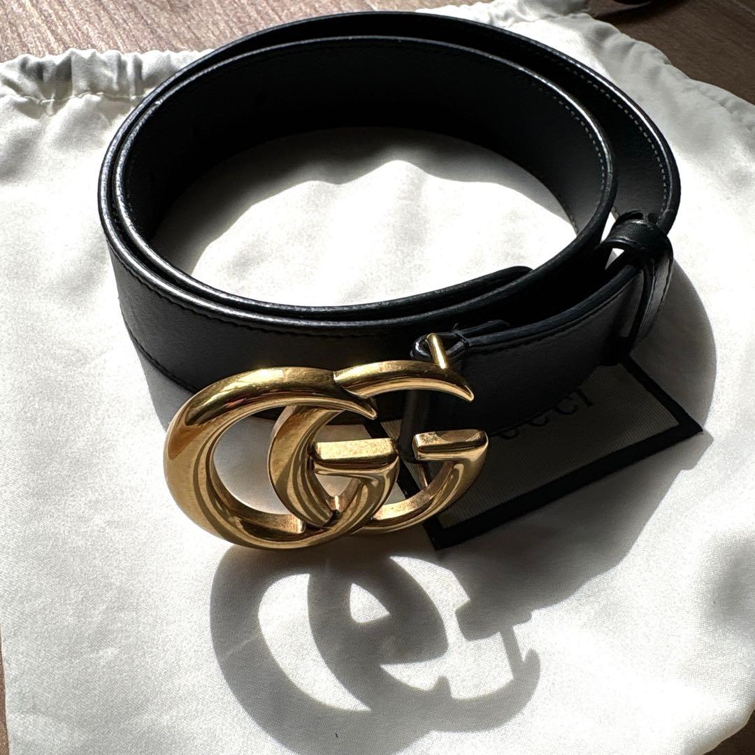 美品】GUCCI ベルトレディース ダブルジー マーモント75/30 ブラック
