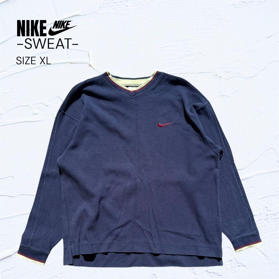 希少】90s ナイキ トレーナーXL ネイビー 白タグ ヴィンテージ 刺繍