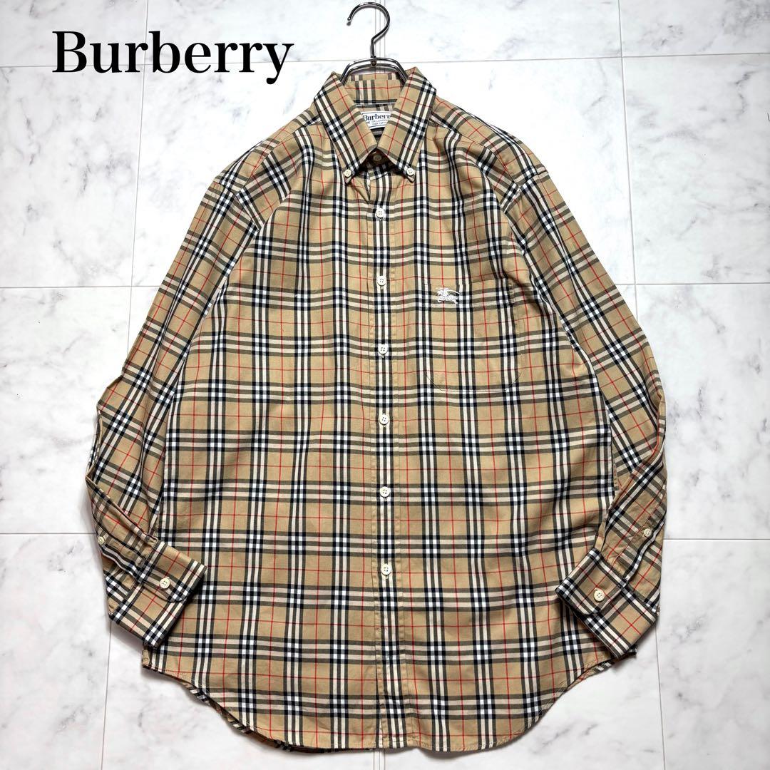 美品✨バーバリー 90's 長袖シャツ ノバチェック ホースロゴ 胸元刺繍