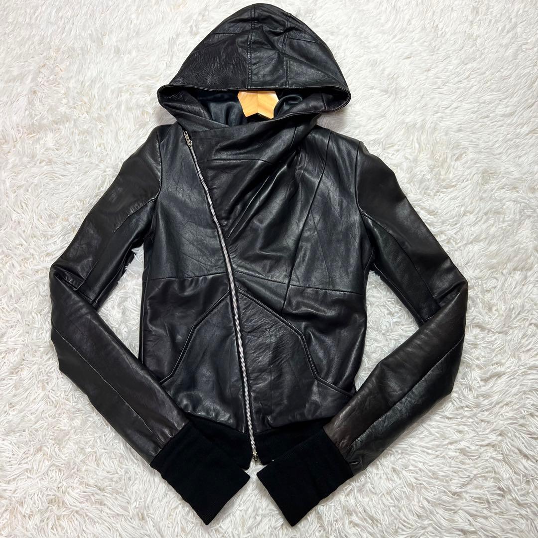 EKAM エカム 変形 フーデット ダブル レザー ライダースジャケット M