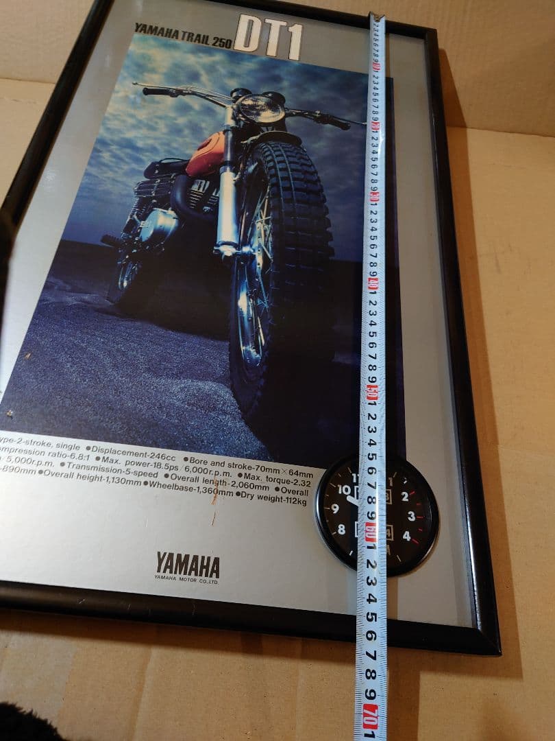 ヤマハ 250 DT1 木製パネルポスター時計付き 希少 レトロ 当時物