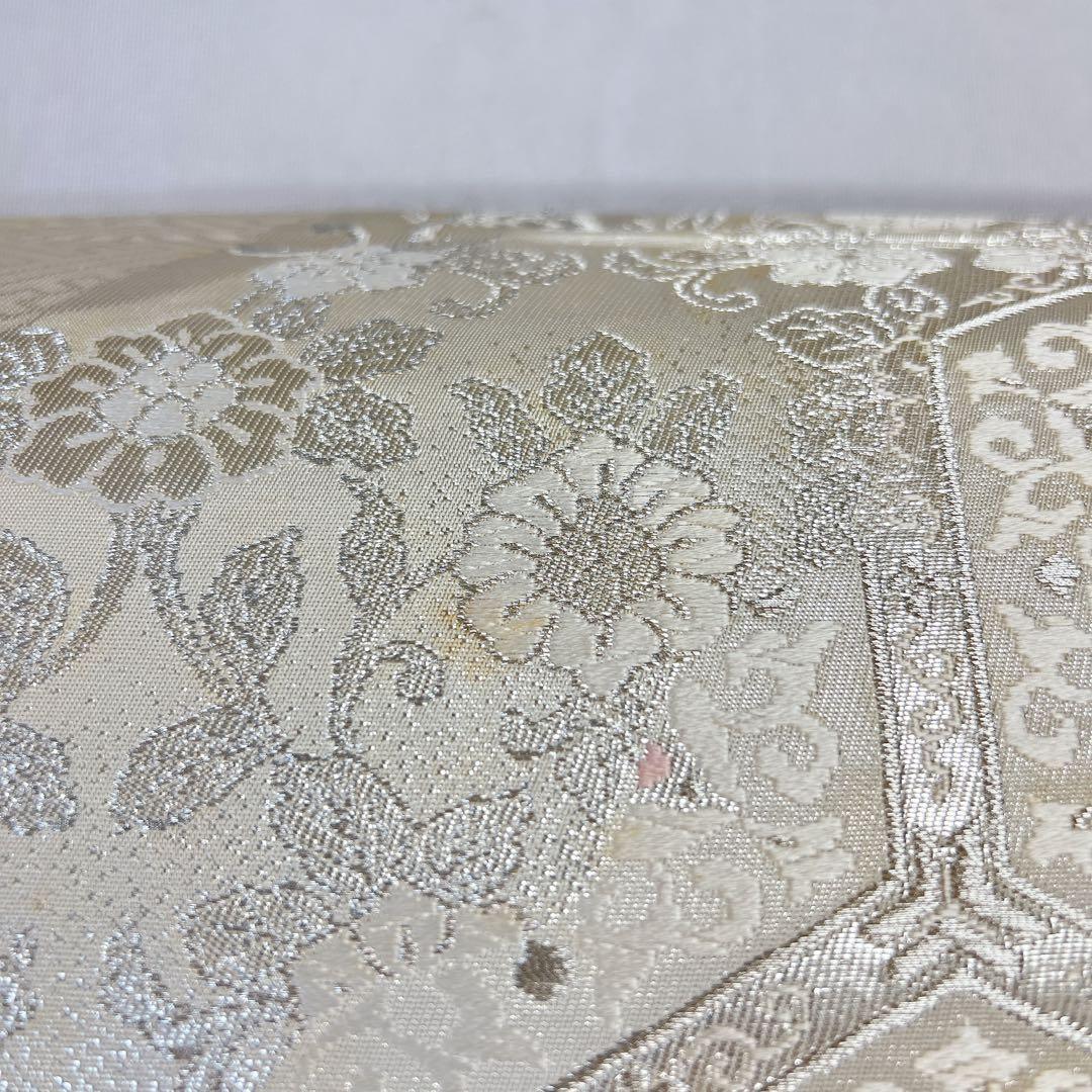 袋帯 正絹 銀糸 亀甲 華紋 唐花模様 檜垣 道長取り 着物 054t - メルカリ