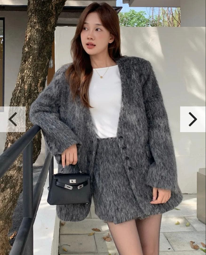 新品】バースデーバッシュ シャギーノーカラージャケット グレー