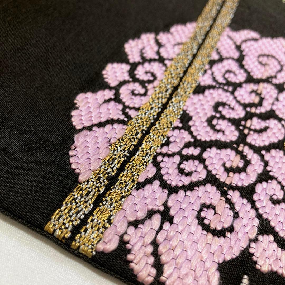 袋帯【龍村平蔵】錦織 手織工芸 正絹 花孔雀紋 黒色 着物帯