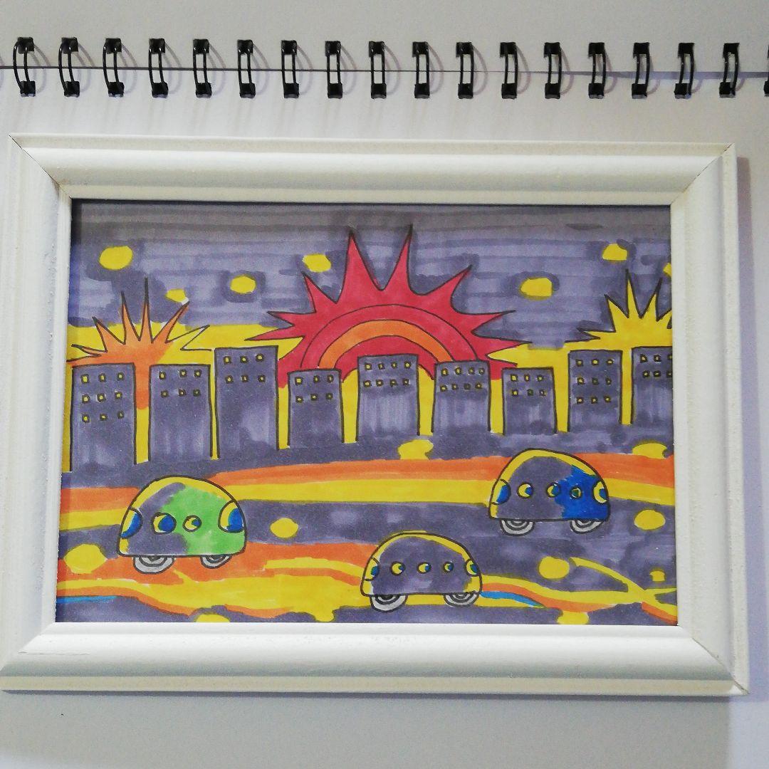 光の方へ「絵画」原画２L判サイズ ひまわり畑04」透明水彩画 原画 風景画 額縁付 2Lサイズ 絵画 Oni