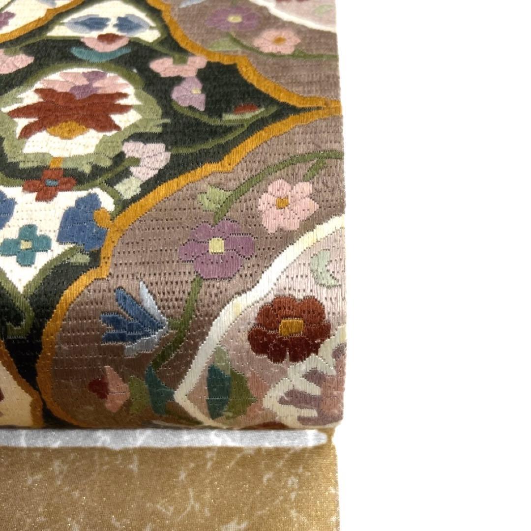 袋帯 華紋 絽刺し 唐花 唐草 氷割れ 金通し 着物 021a d - メルカリ