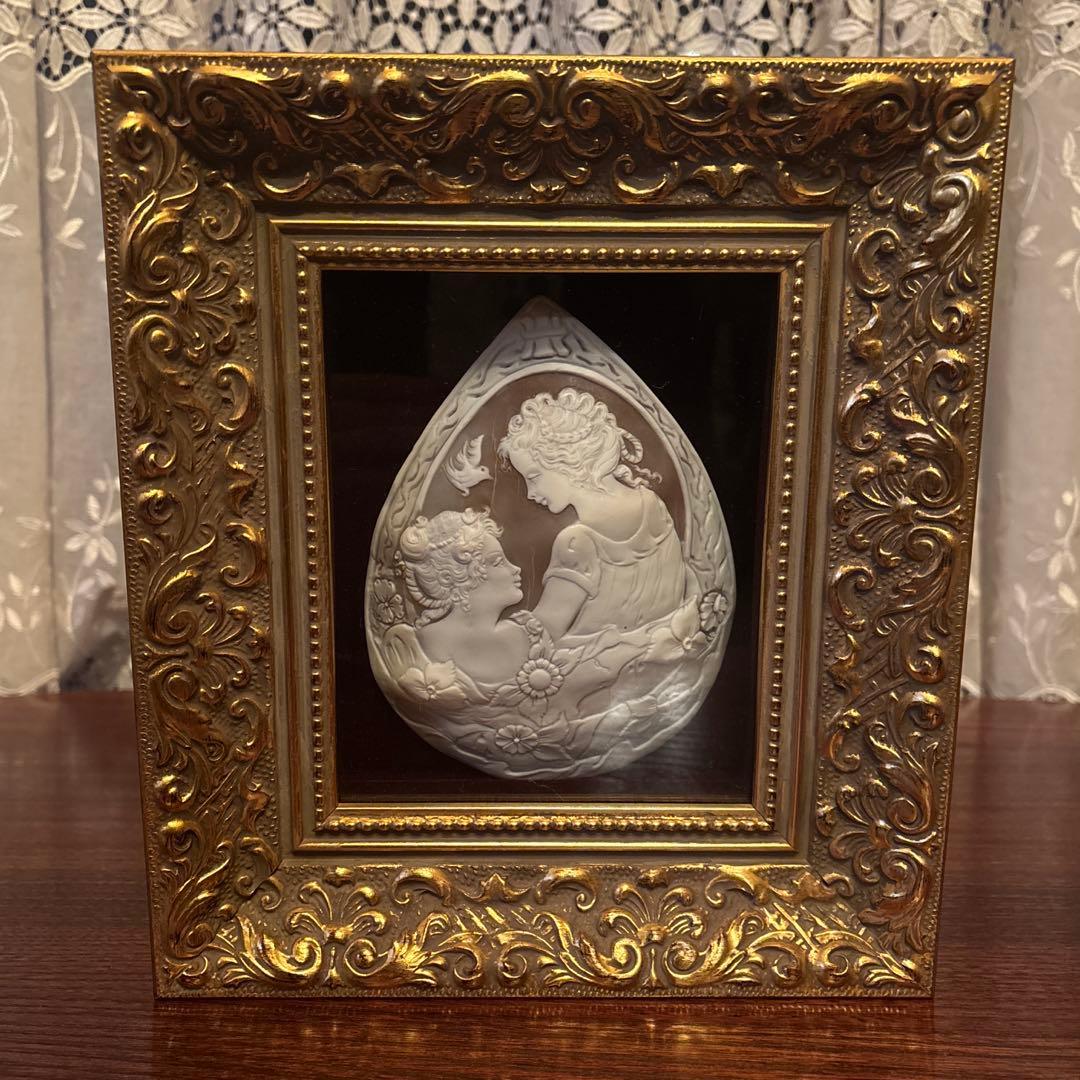 《美品》額装 カメオ 彫刻作品 伝統工芸品 額縁