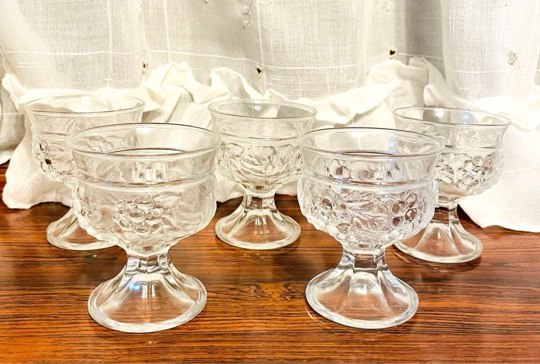 HOYA ホヤ クリスタルぶどう ガラス昭和レトロ デザートグラス 5個