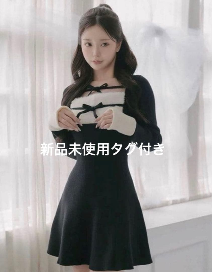 Darich リボンファーフレアニットミニワンピース 新品未使用タグ付き