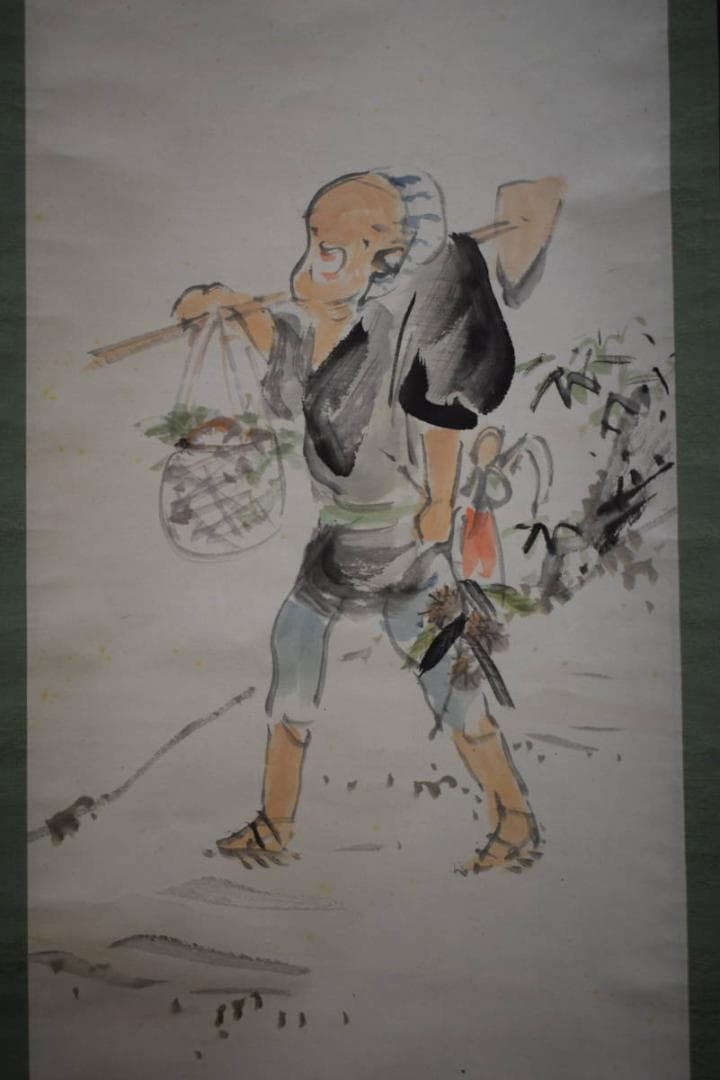 真作/岩田晶久/竹に雀図/桐共箱付/布袋屋掛軸HB-835