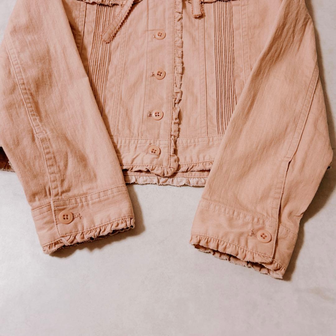 ピンクハウス デニム調 ブラウス ピンタック フリル リボン フード