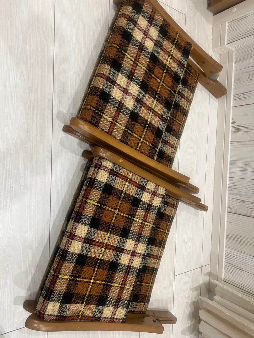 あんスタ 昭和レトロ 座椅子 2脚セット売り チェック柄 傷あり 傷