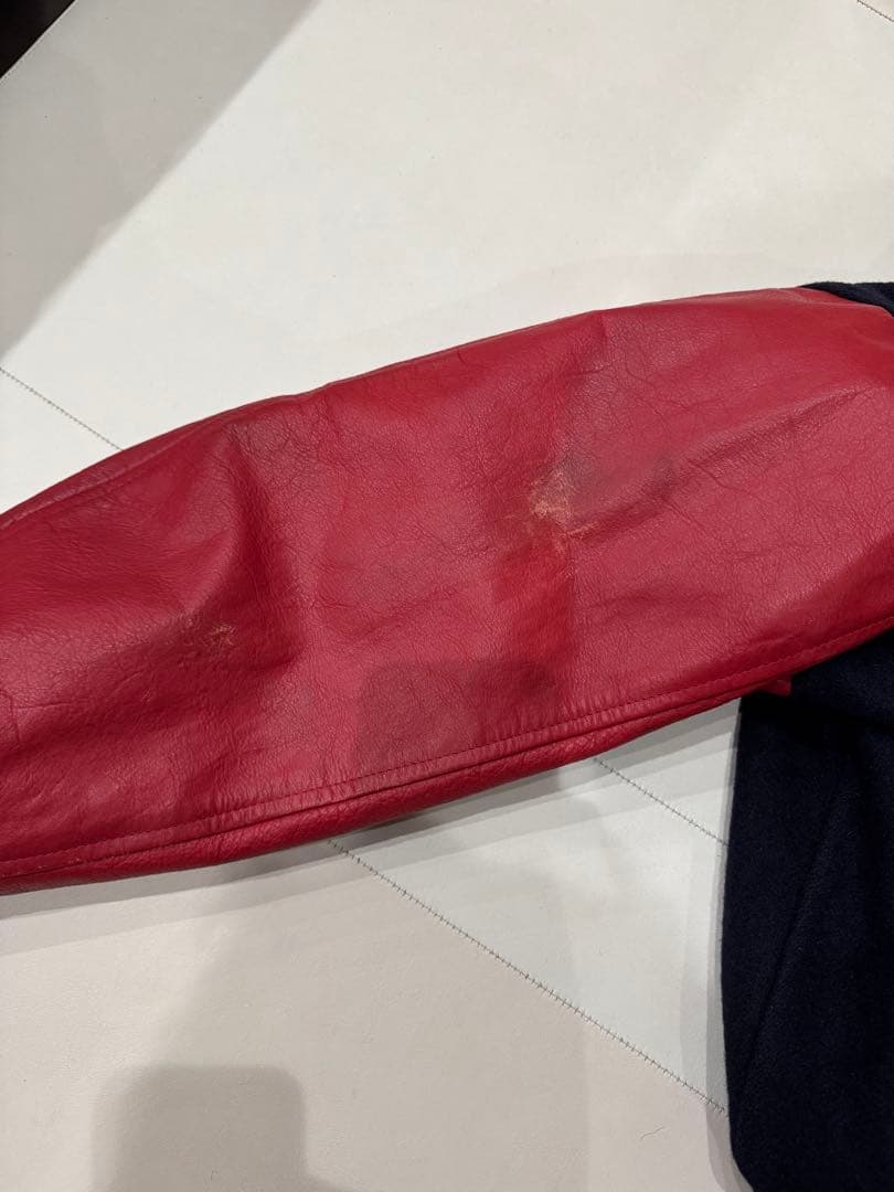 90s】MIRAGE ウールレザースタジャン インディアンスネイビー/レッド