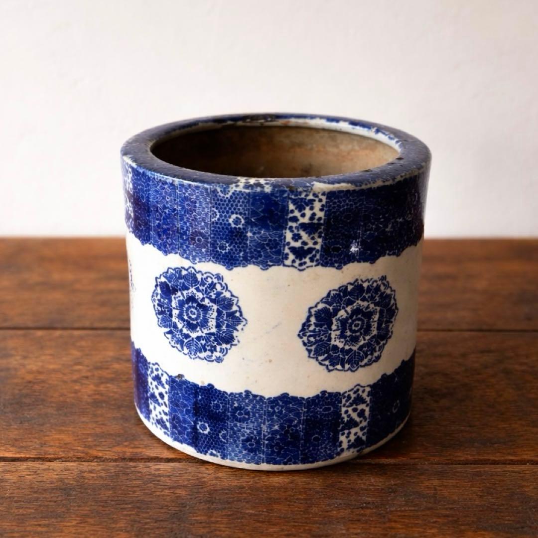 印判 染付 古陶磁 火鉢 鉢カバー プランター 明治大正 古道具 - メルカリ