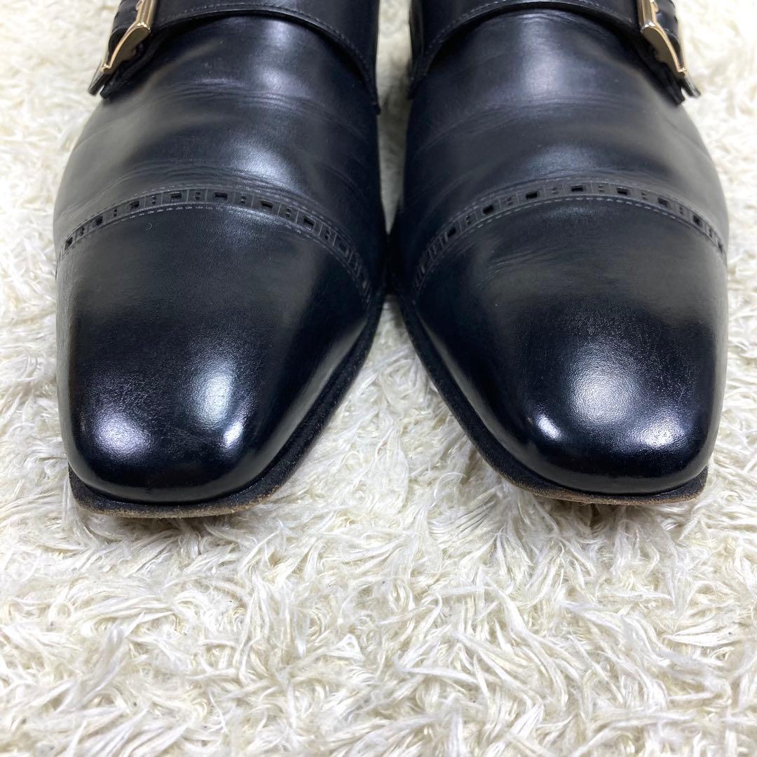 美品』Santoni ダブルモンクストラップ ストレートチップ メダリオン