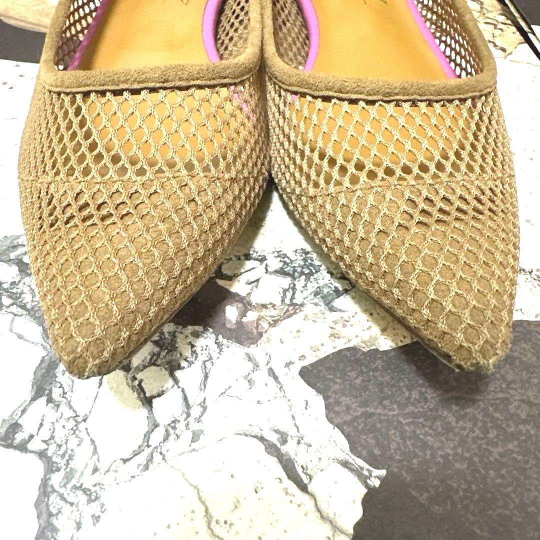 LETALON ルタロン ポインテッドネットフラットパンプス キャメル 24.0