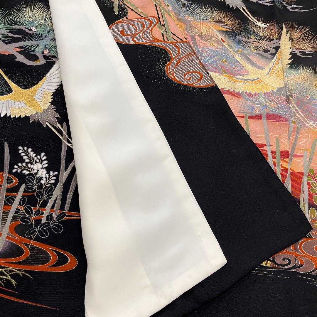 正絹 江戸褄 作家物 飛鶴に松 黒留袖 ファッション レディース 着物