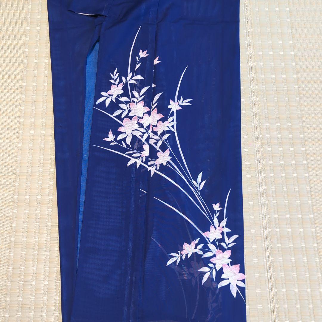 絽 夏着物 訪問着 付け下げ ネイビー 花柄