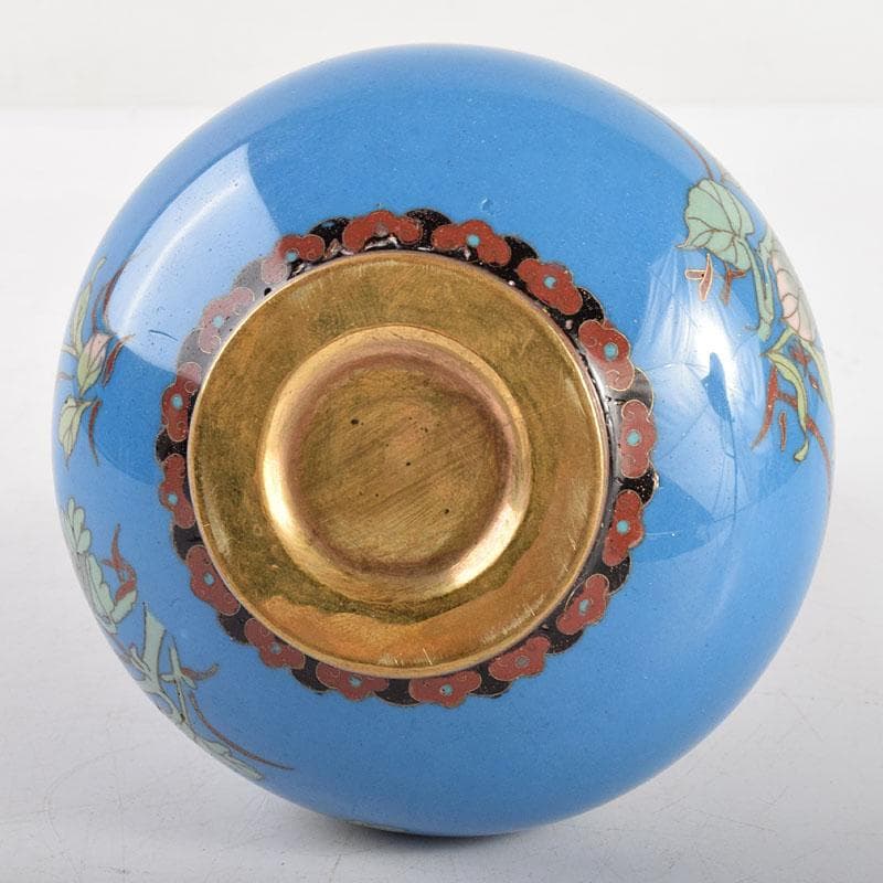 中国 古七宝琺瑯彩 花鳥文瓶 時代箱付 U R4899