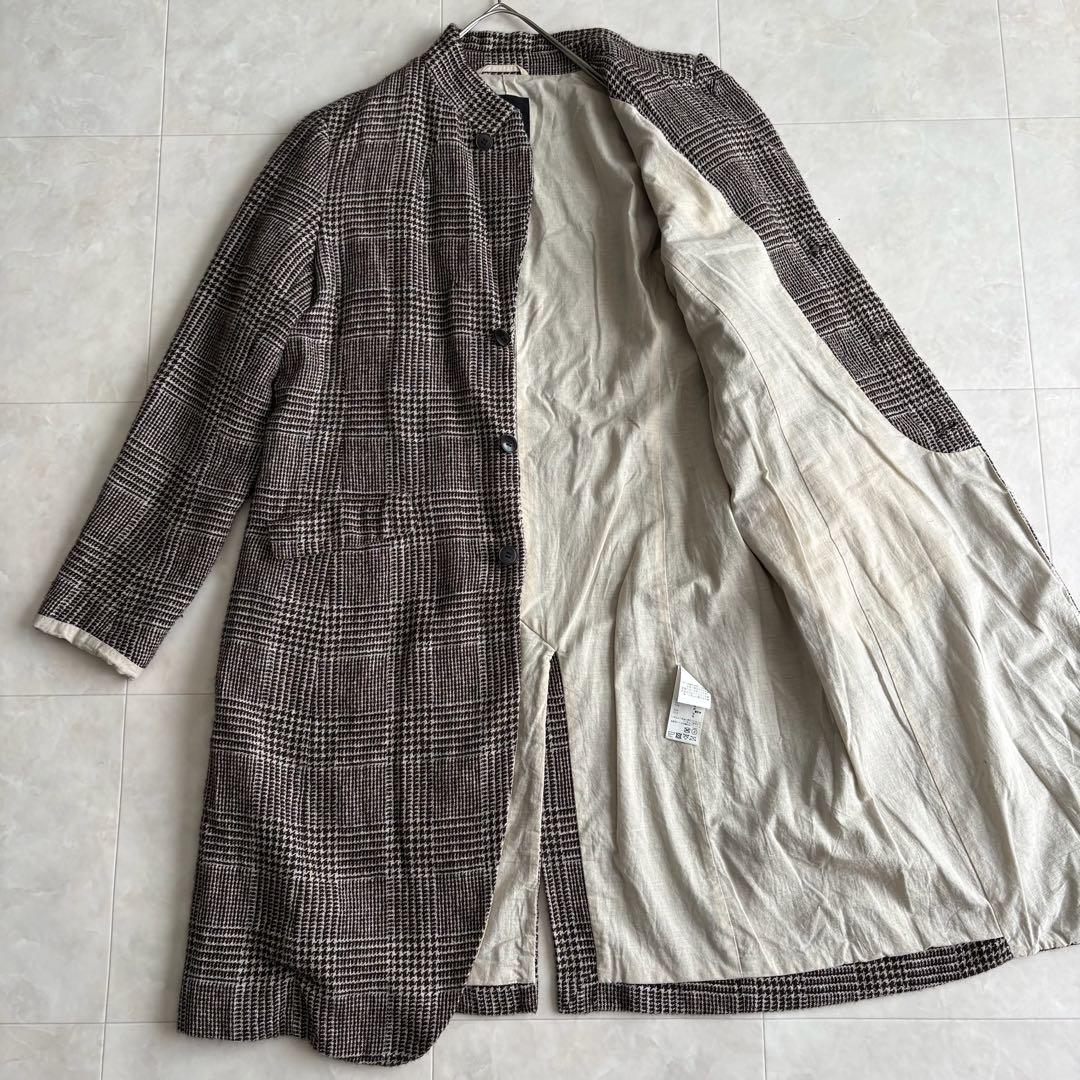 pas de calais ノーカラー ロングコート 茶系36 グレンチェック - メルカリ
