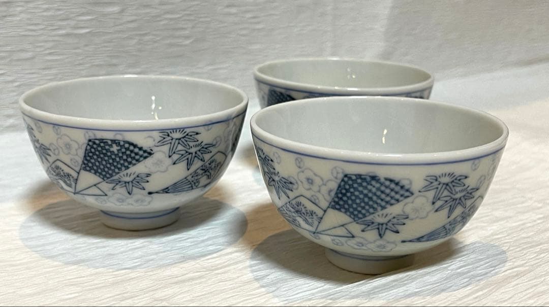 染付 湯呑み 3客セット 花山 扇子 竹 梅 藍色 和食器 陶器154 - メルカリ
