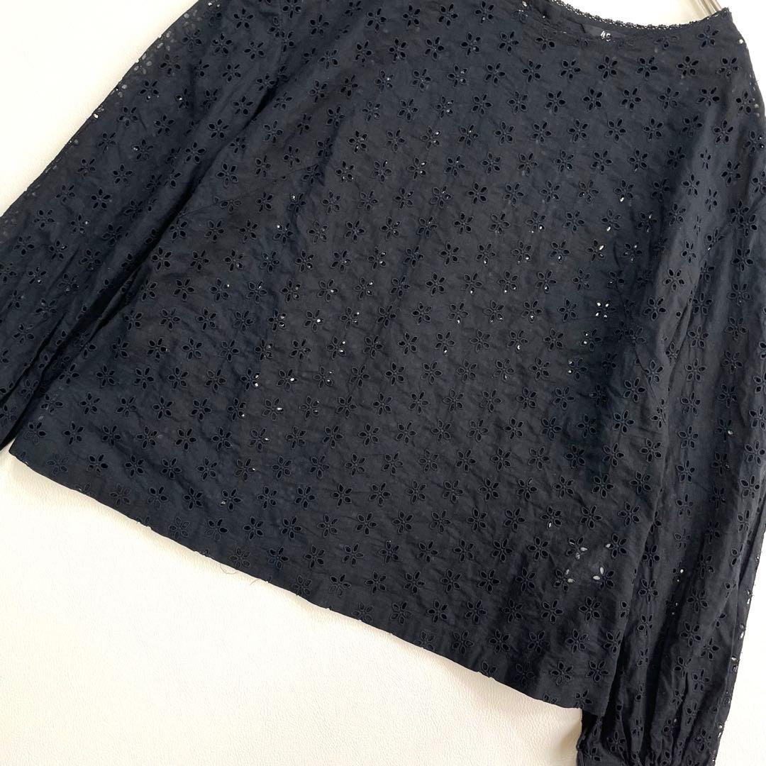 6325【美品】45R カットワークブラウス 度甘平カットワークブラウス 黒