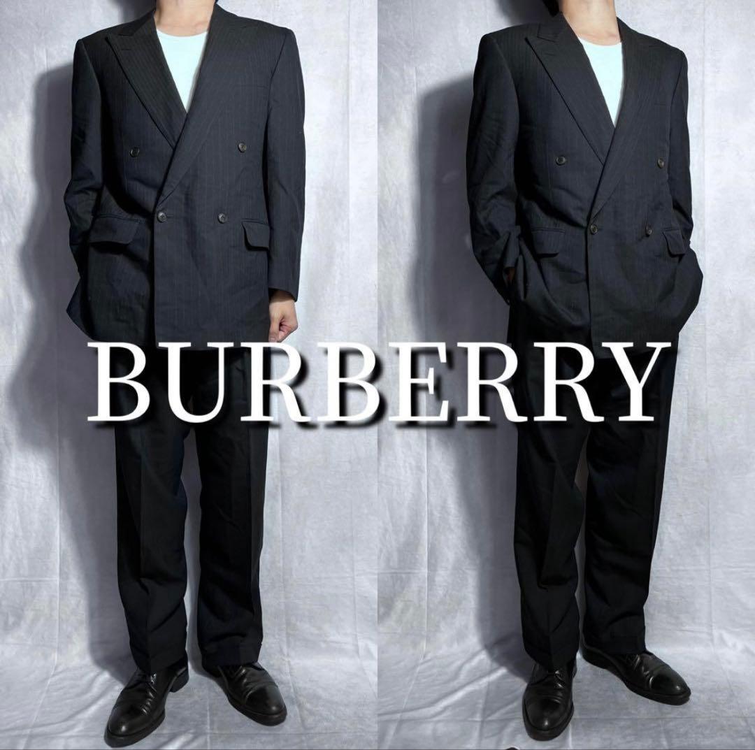 美品 BURBERRY セットアップ ダブルスーツ ネイビー ストライプ - メルカリ