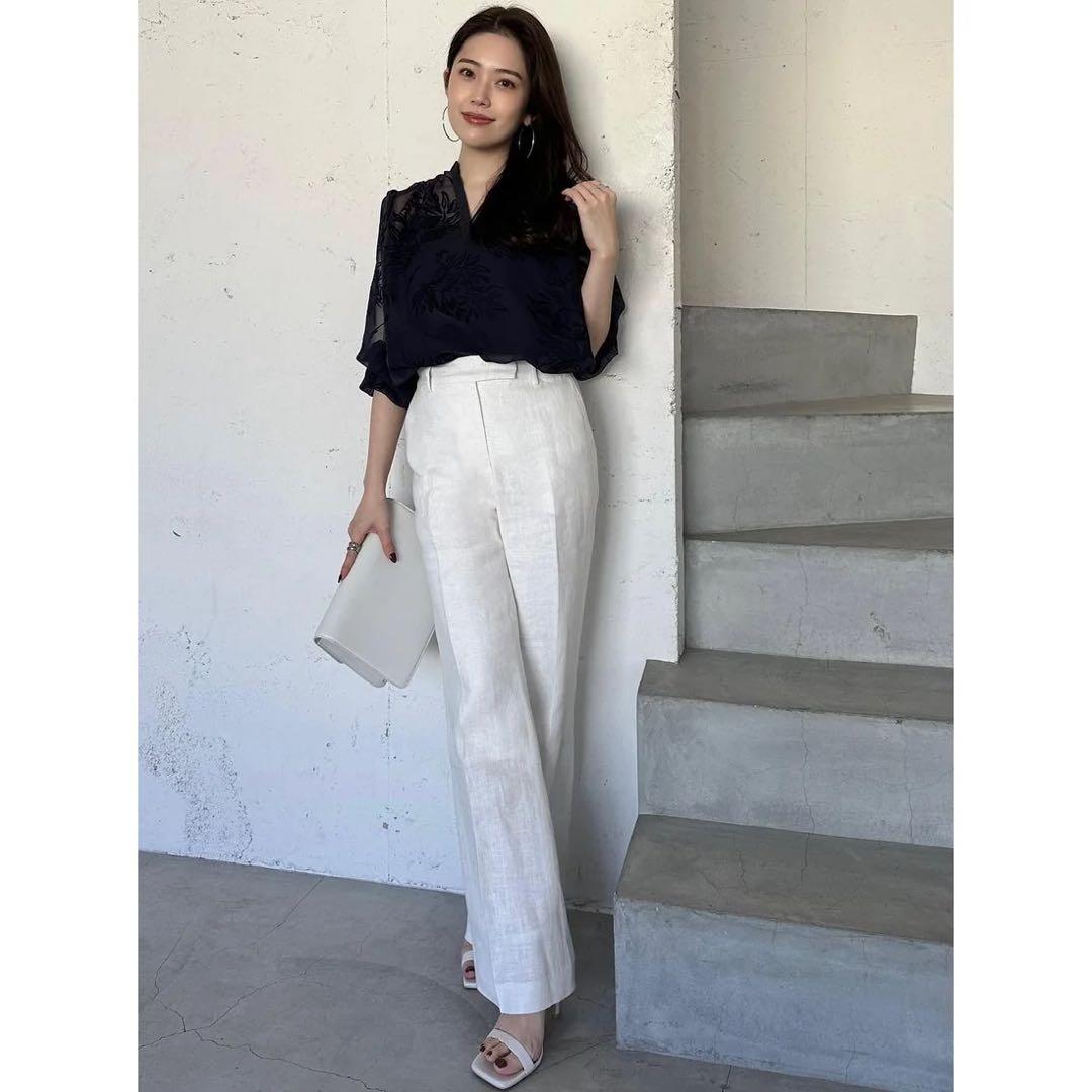 スキッパーネックオパールブラウス ネイビー アニュアンス - メルカリ