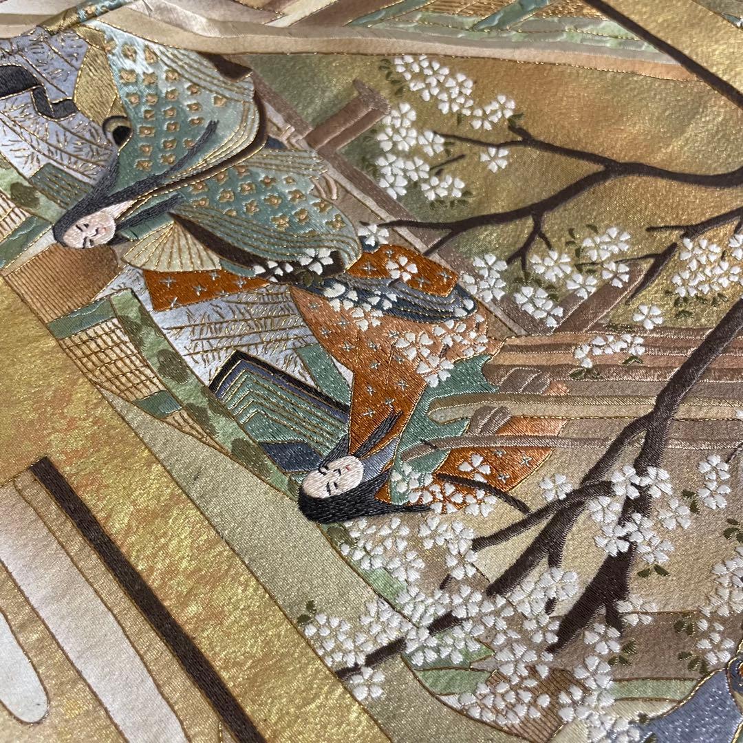 色留袖 金彩友禅 金駒刺繍 十二単 エ霞文様 3つ紋 正絹 裄69 v369