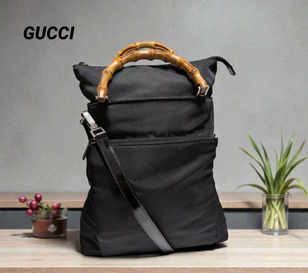 GUCCI バンブー ナイロンバッグ 黒 軽量 ショルダー 【人気モデル