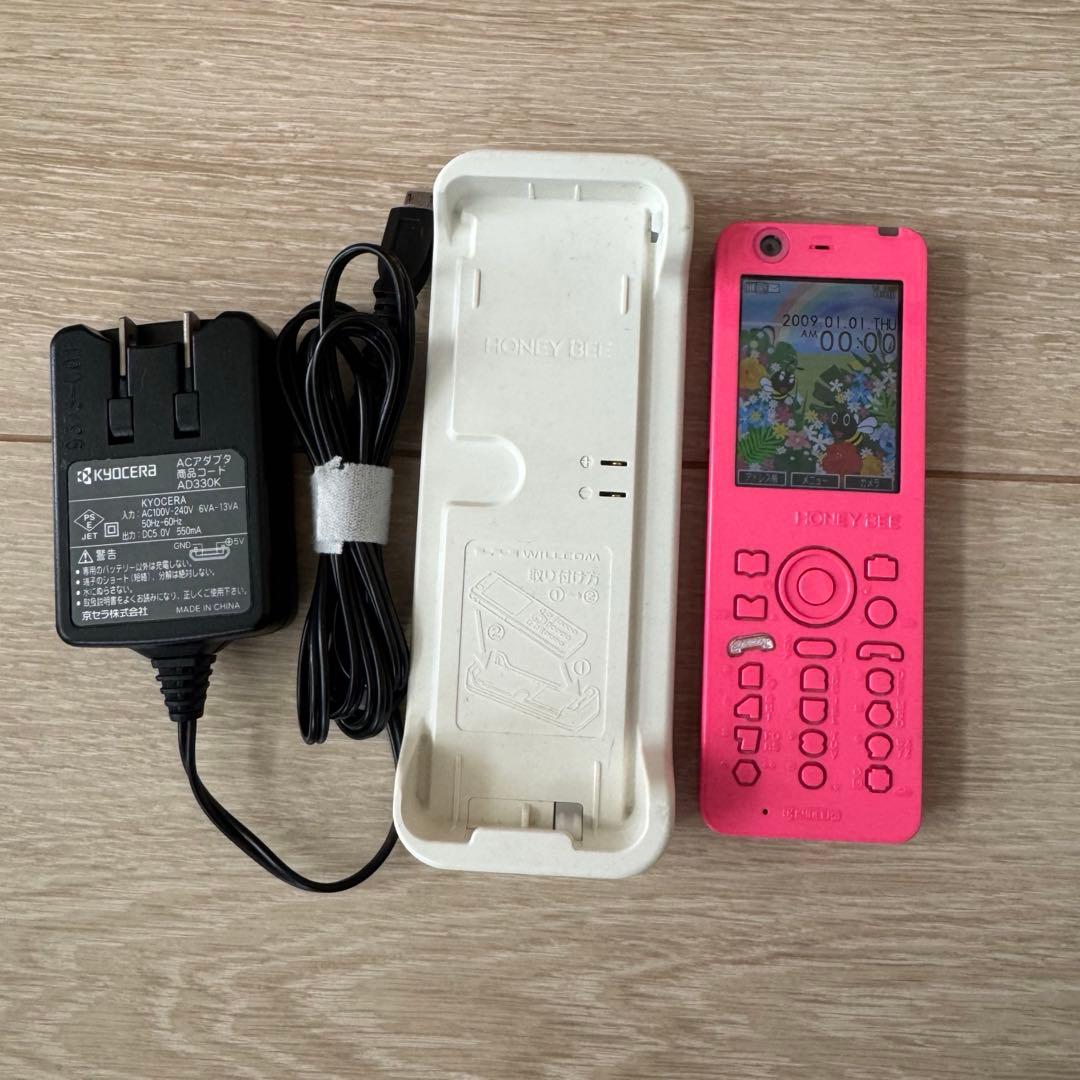 WILLCOM ウィルコムHONEYBEE ハニービー ピンク 充電器付 - メルカリ
