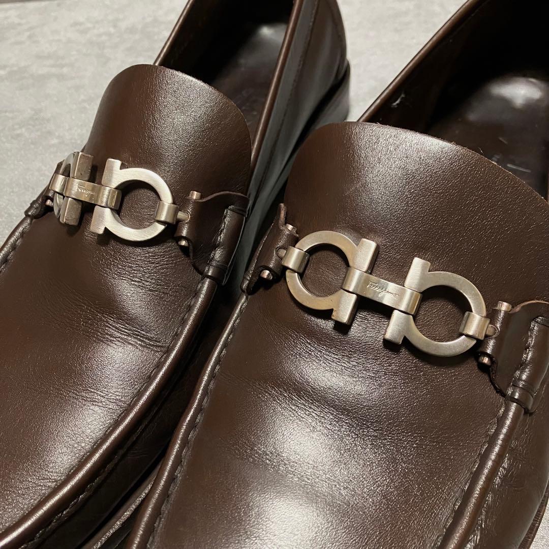 未使用級 フェラガモ ビットローファー ガンチーニ ブラウン 2217