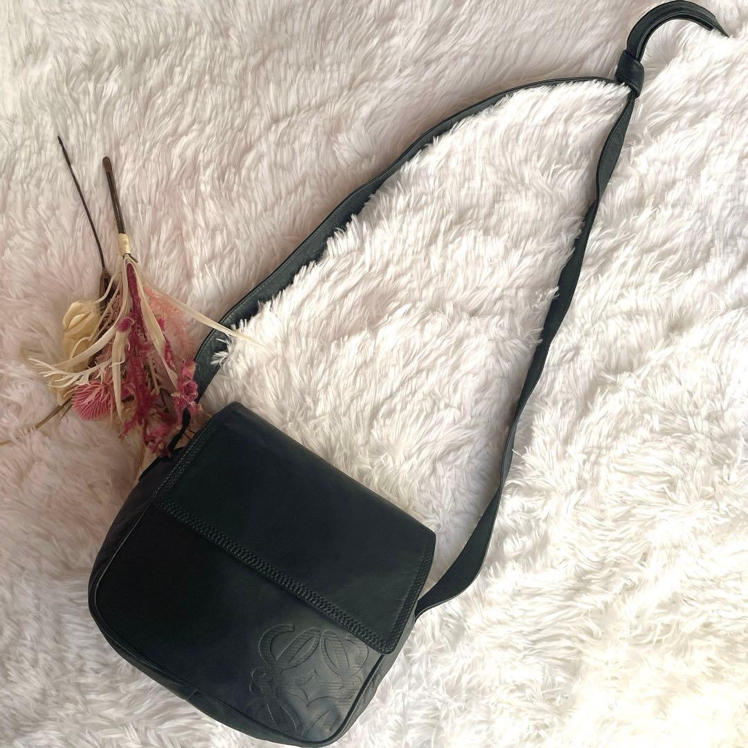 希少⭐︎LOEWE ネイビー アナグラム ナッパレザー 本革 ショルダー