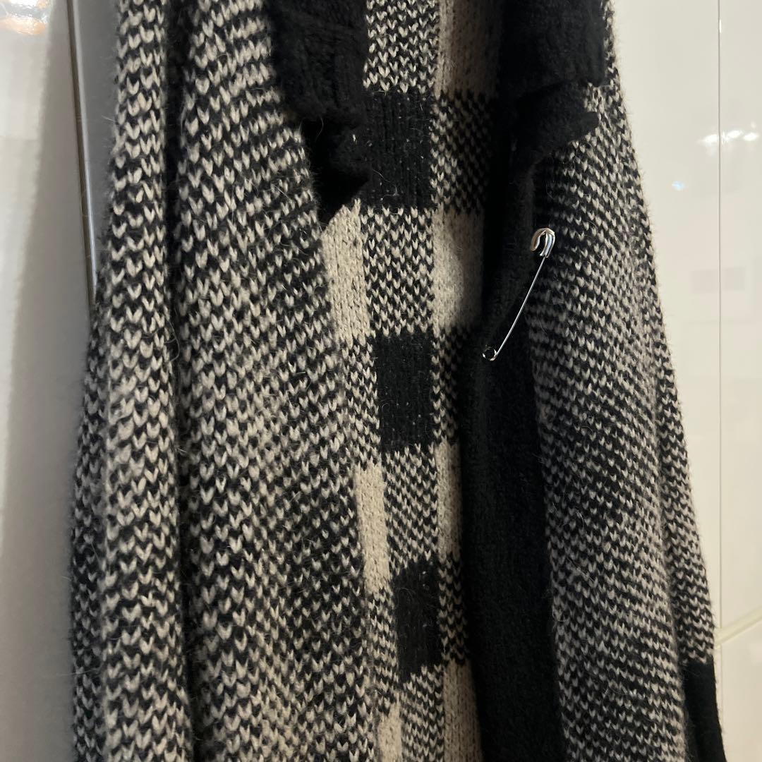 GroudY ロングニットカーディガン 黒とグレー チェック柄 - メルカリ